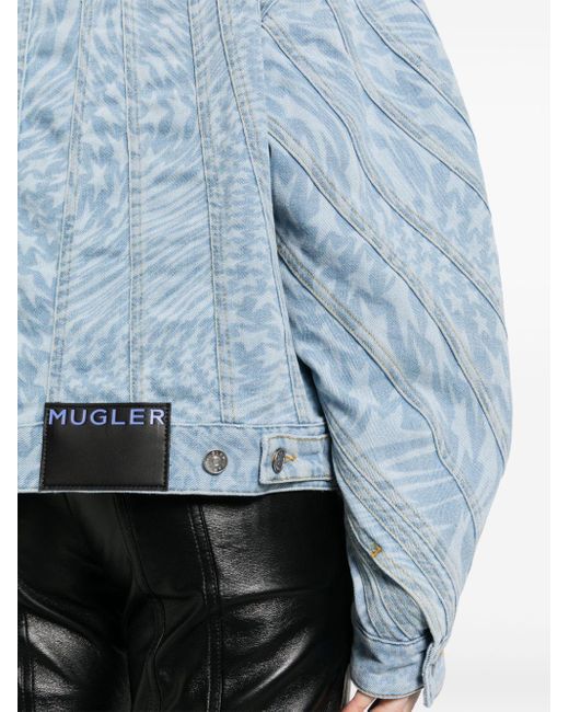 Mugler Blue Star-print Denim Jacket - Women's - Elastomultiester/cotton
