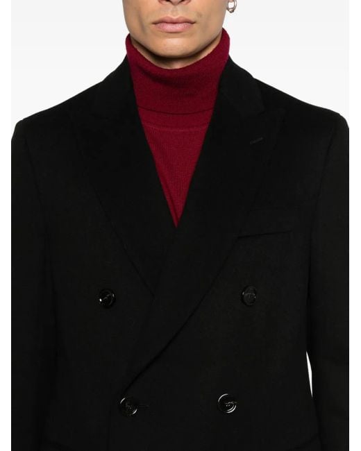 Lardini Black Double-Breasted Virgin-Wool Coat for men