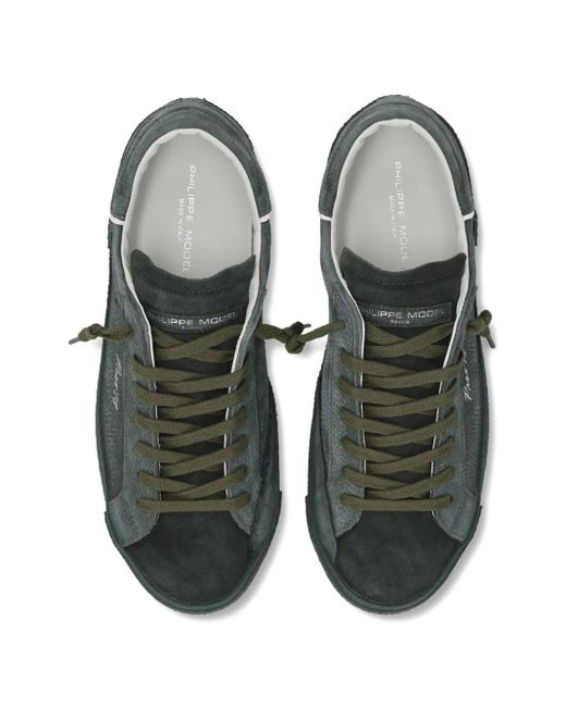 Philippe Model Green Suede-Panelled Low-Top Sneakers for men