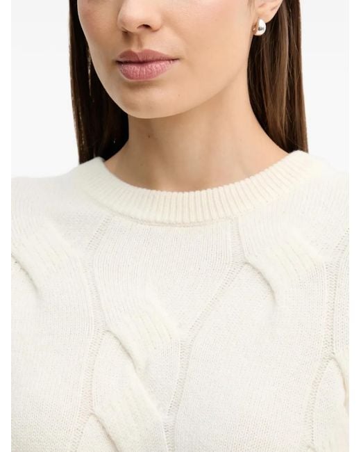 Benetton White Cable-Knit Crew-Neck Sweater