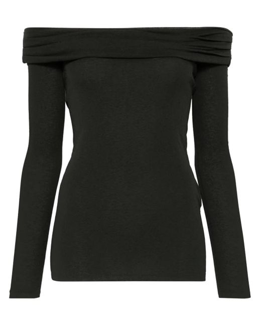 Nanushka Black Textured Off-Shoulder Long-Sleeve Top