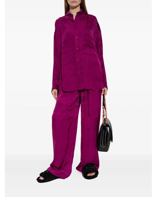 Balenciaga Purple Logo-Pattern Trousers