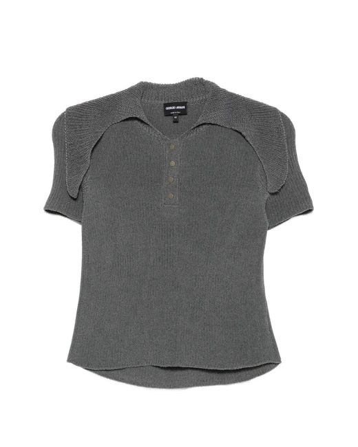Giorgio Armani Gray Ribbed-Knit Short-Sleeve Top