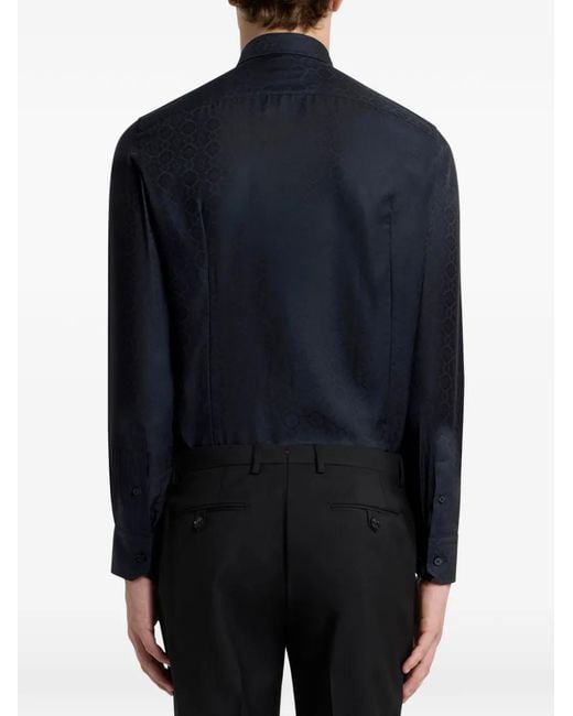 Etro Blue Jacquard Cotton Shirt With Medallion Pattern for men