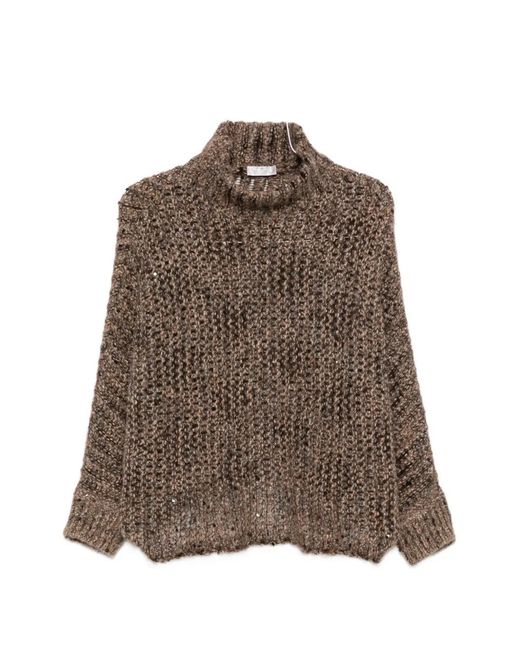 Panicale Brown Sequin-Embellished Roll-Neck Sweater