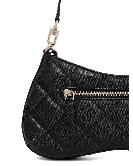 Guess Black Libby Quilted Charm-Detail Shoulder Bag