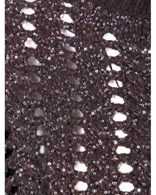 D.exterior Brown Sequin-Embellished Open-Knit Sweater