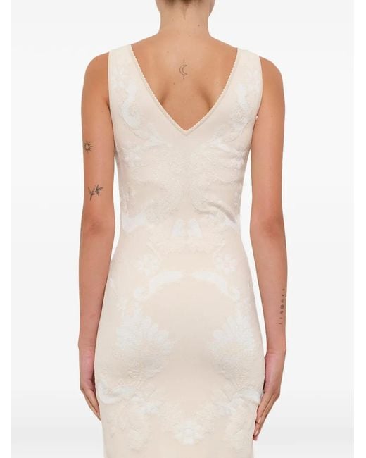 McQueen White Floral-Jacquard V-Neck Dress