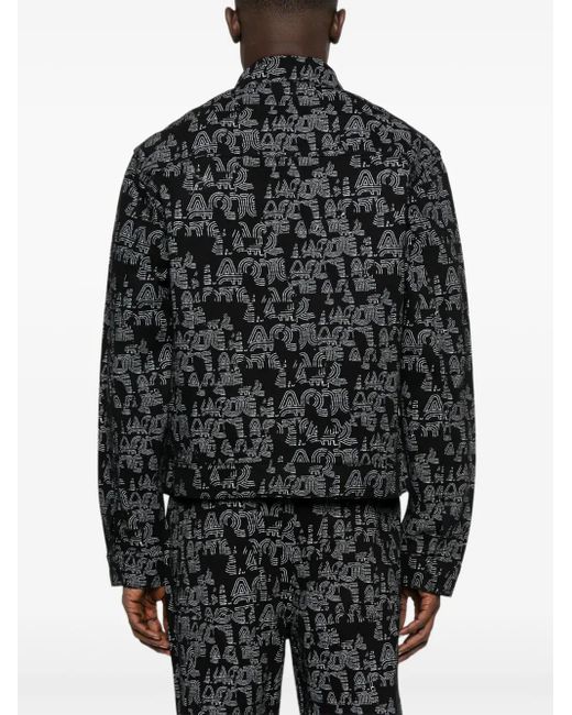 Arte' Black Graphic-Print Denim Jacket for men