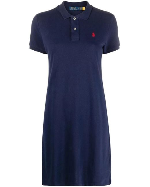Polo Ralph Lauren Blue Newport/C3870 Logo-Embroidered Cotton-Pique Dress
