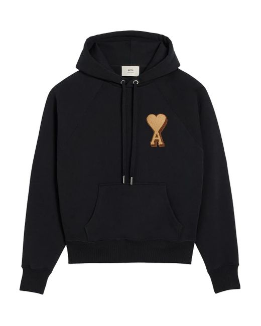 AMI Blue Logo-Embroidered Hoodie for men