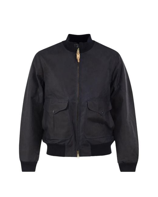 Ceccarelli Blue Waxed Cotton Bomber Jacket for men