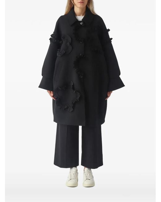 MEIMEIJ Black Ruffled Floral-Appliqué Coat