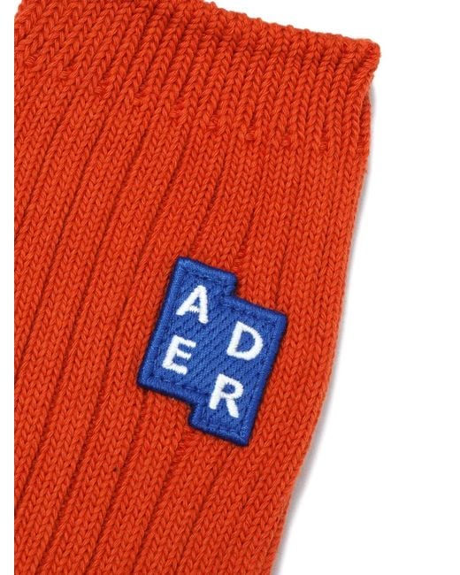 Adererror Orange Ribbed Patch Socks