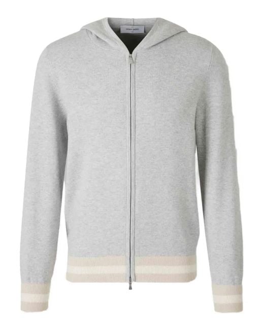 Gran Sasso Gray Ribbed-Trim Zip Hoodie for men