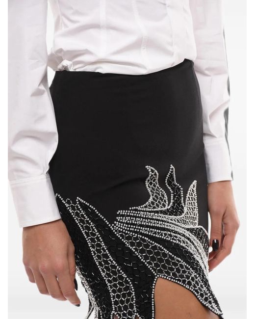 ROTATE BIRGER CHRISTENSEN Black Bead-Embellished Asymmetric Mini Skirt