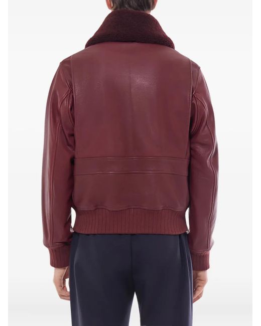 Fursac Red Zip-Up Leather Jacket for men