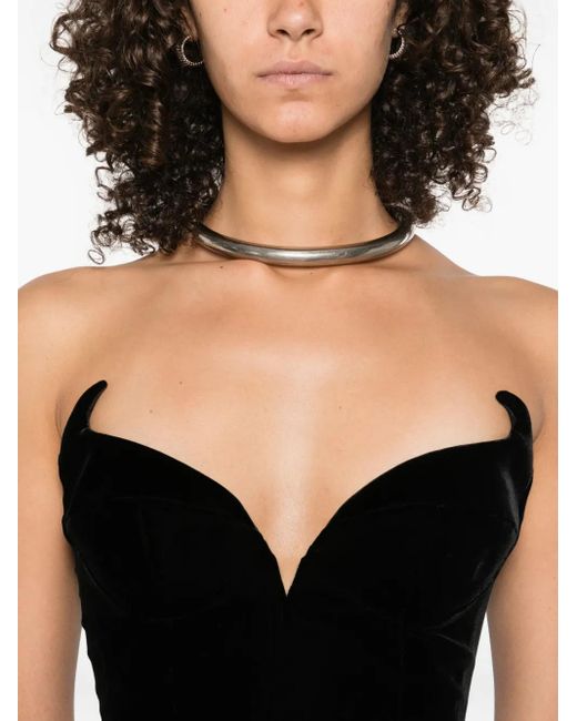 Mugler Black Signature Sweetheart-Neckline Velvet Dress