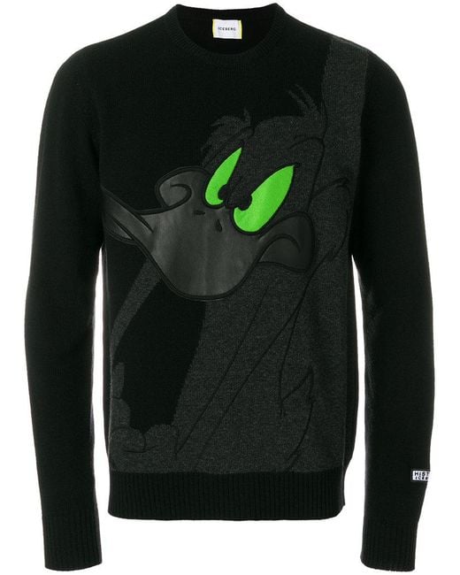 Iceberg Black Daffy Duck Printed Sweater for men