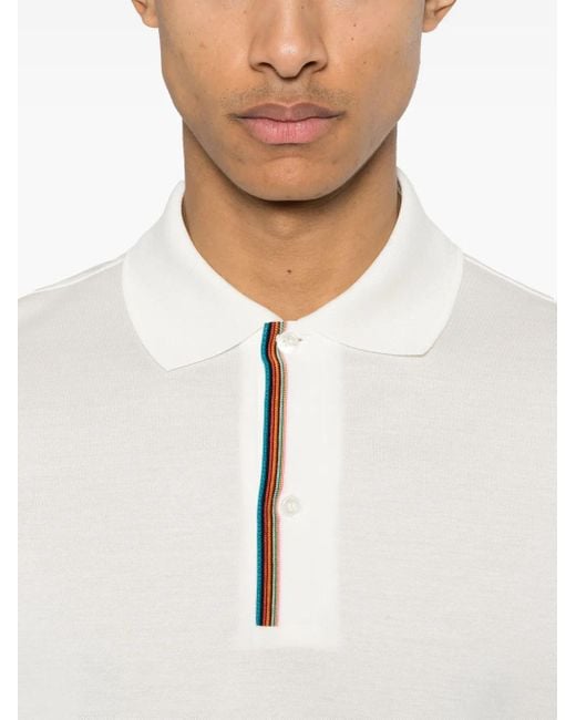 Paul Smith White Signature Stripe-Trim Polo Shirt for men