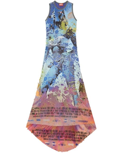 DIESEL Blue Kleid aus Destroyed-Jersey mit Poster-Print