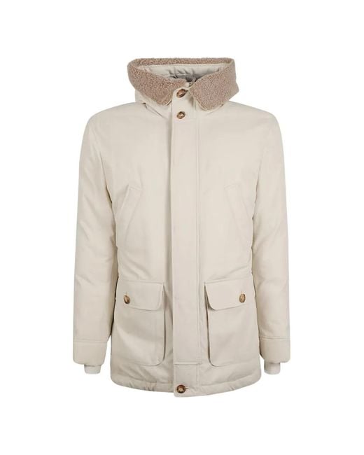Brunello Cucinelli White Shearling-Collar Parka for men