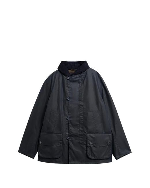 Barbour Blue Macdale Waxed-Cotton Corduroy-Collar Jacket for men