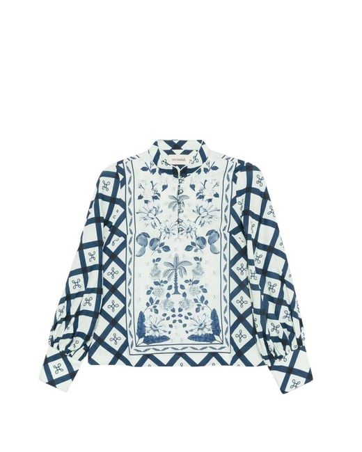 VERANDAH Blue Floral-Print Top