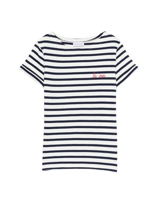 Maison Labiche Blue Striped Embroidered T-Shirt