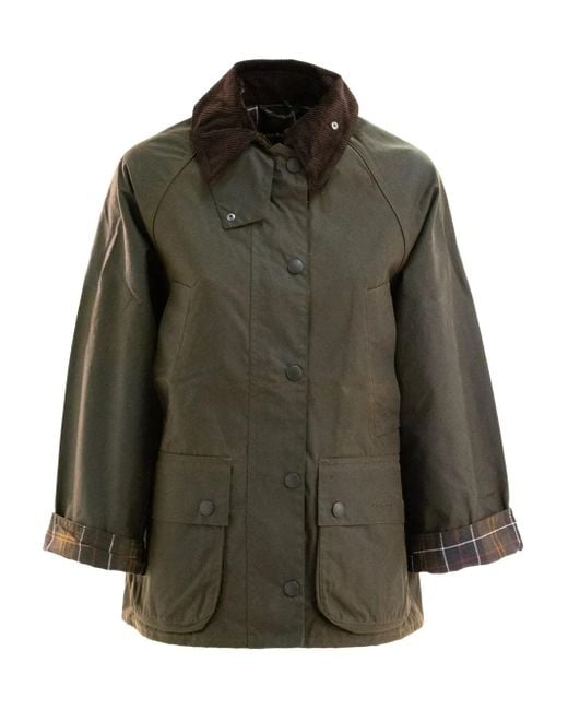Barbour Green Jacke mit Cordkragen und Schottenkaro
