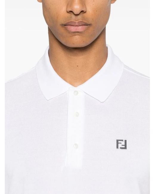Fendi White Logo-Plaque Piqué Polo Shirt for men