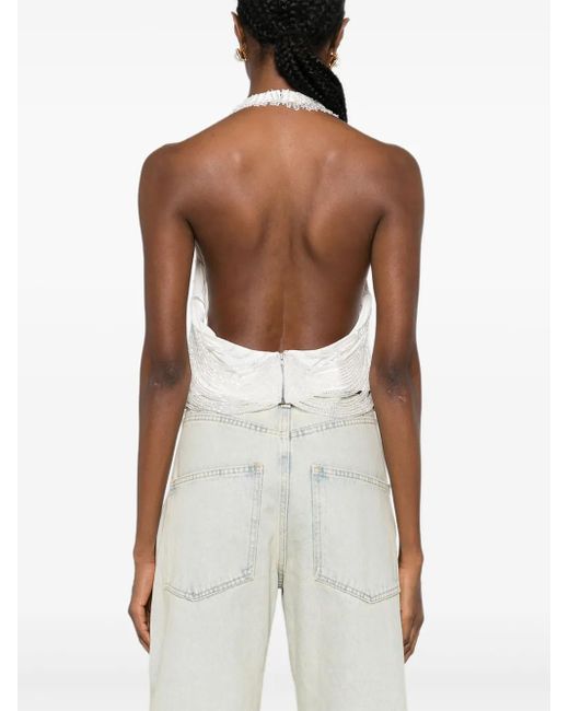 GIUSEPPE DI MORABITO White Halterneck Fringed Top