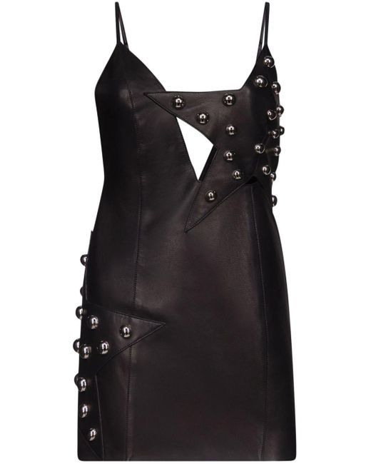 Area Black Stud-detail Leather Minidress