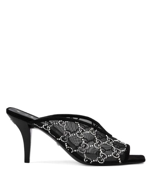 Gucci Leather GG Crystal Embellished Sandals in Black | Lyst UK