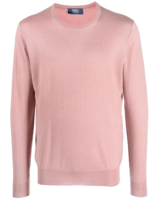 Fedeli Pink Crew-Neck Jersey-Knit Jumper for men