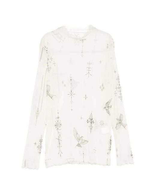 Limi Feu White Tattoo-Printed Tulle-Turtle Neck T-Shirt