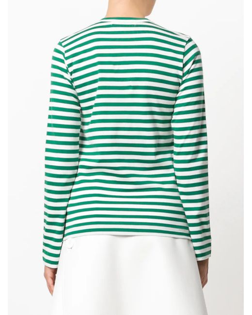 COMME DES GARÇONS PLAY Green Striped Logo-Patch T-Shirt