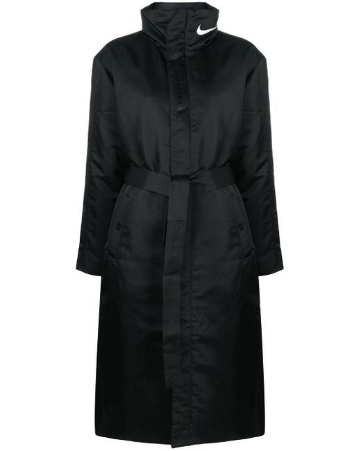 Nike Swoosh Tie-waist Trench Coat in Black | Lyst