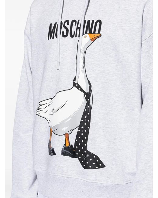 Moschino White Goose-Print Hoodie for men