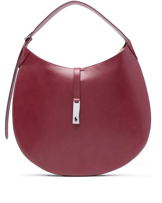 Polo Ralph Lauren Red Logo-Clasp Leather Shoulder Bag
