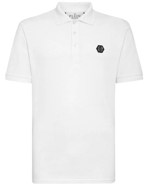 Philipp Plein White Logo-Print Cotton Polo Shirt for men