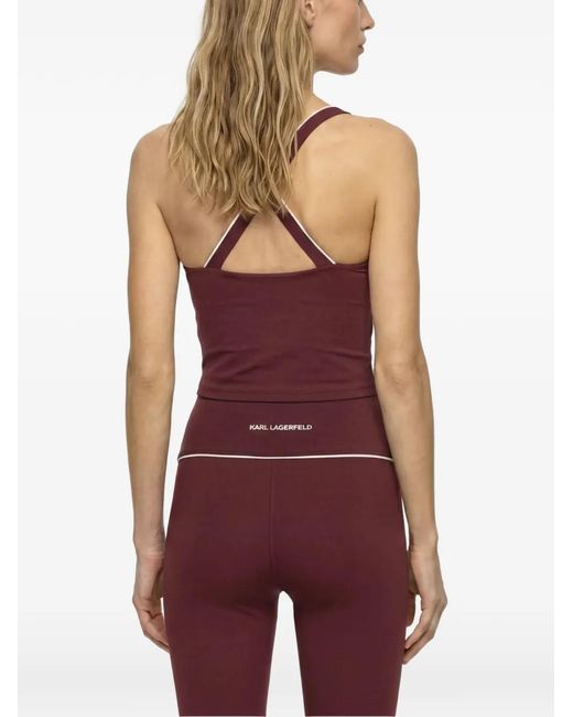 Karl Lagerfeld Red Contrast-Piping Athleisure Tank Top