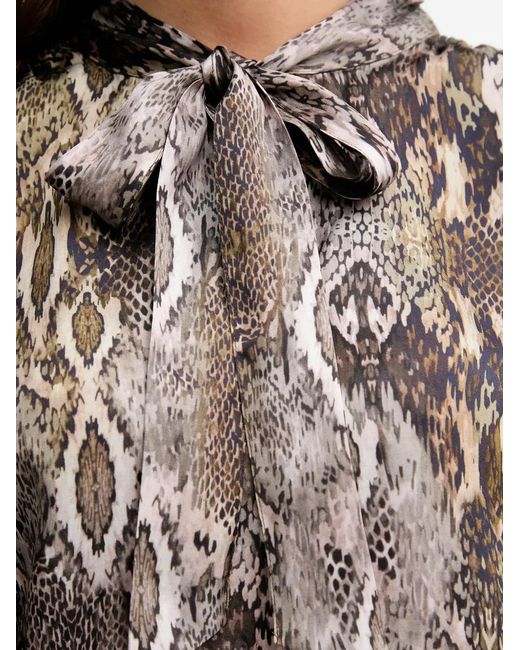 MARC AUREL Gray Snake-Print Bow Blouse