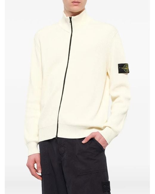 Stone Island Natural Ribbed Zip-Up Cardigan for men