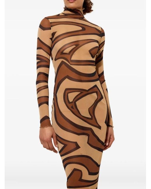 Emilio Pucci Natural Wave-Print Turtleneck Dress