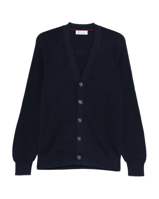 Ribbed button cardigan Brunello Cucinelli de hombre de color Blue