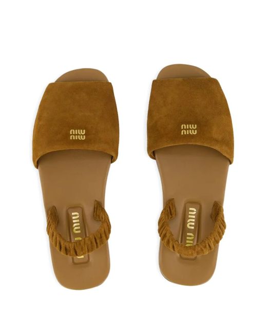 Miu Miu Brown Ruches Elastic-Sling Suede Sandals