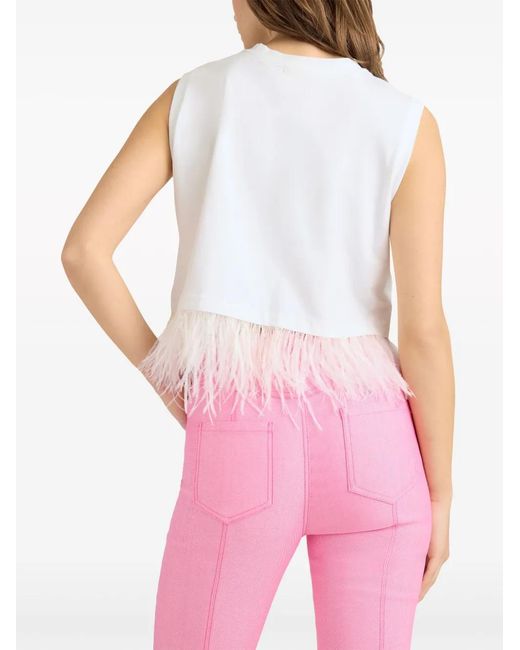 Cinq À Sept White Feather-Trim Tank Top