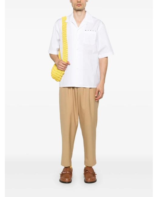 Marni Natural Wool Drawstring-Waist Trousers for men