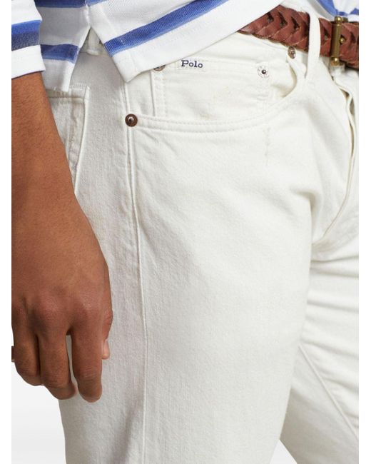 Polo Ralph Lauren White Ripped Mid-rise Slim-fit Jeans for men